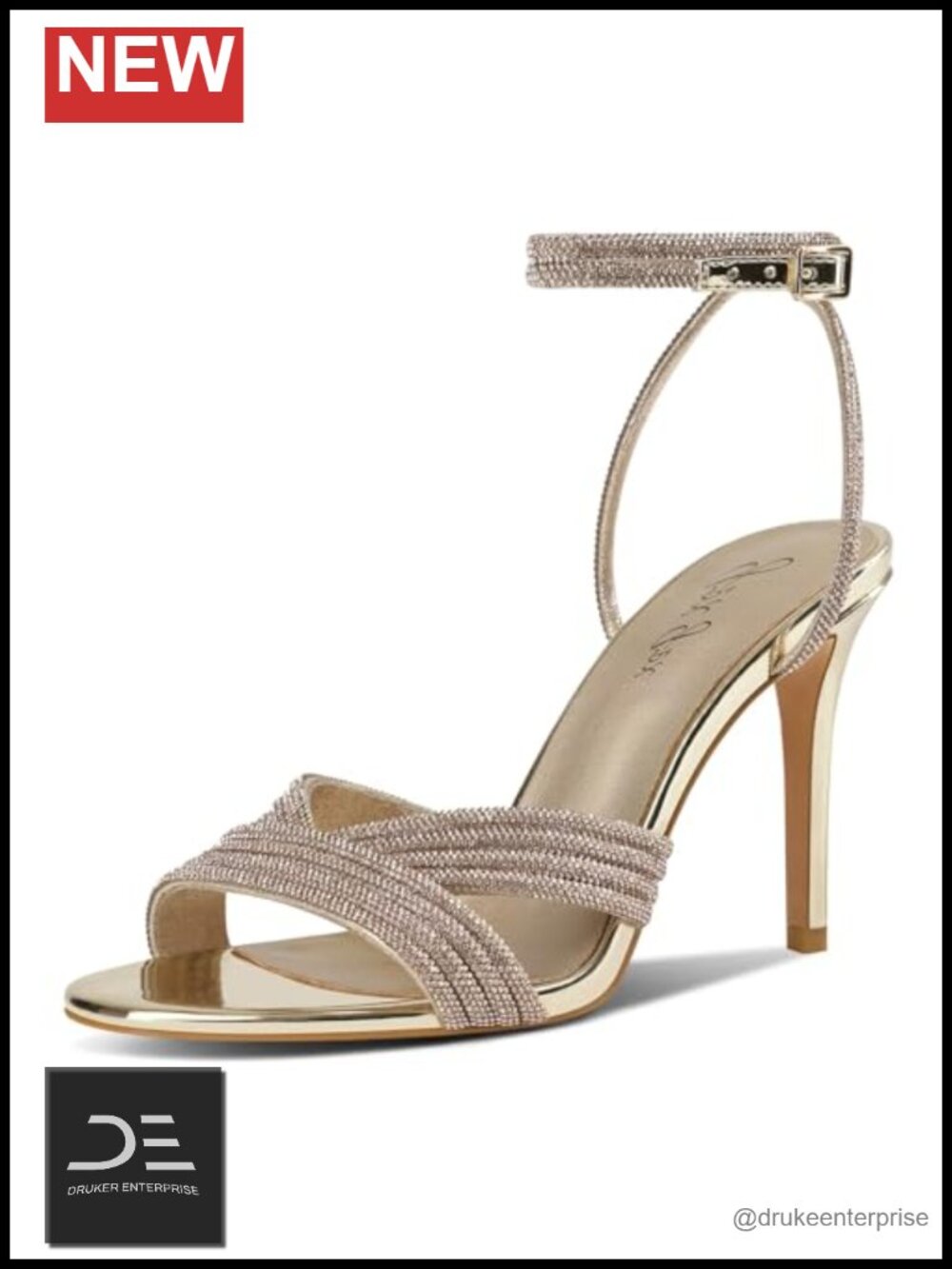 Women's Rhinestone Heel Sandals Sparkly Stiletto Ankle Strap Open Toe Dressy